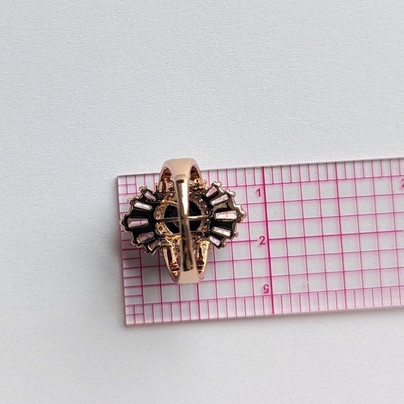 Henri Bendel Onyx Style Sunburst Halo CZ Baguette Art Deco Rose Gold Ring- sz 6½ - Picture 8 of 9